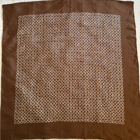 Accessories - Brown Silk Scarf with White Pattern